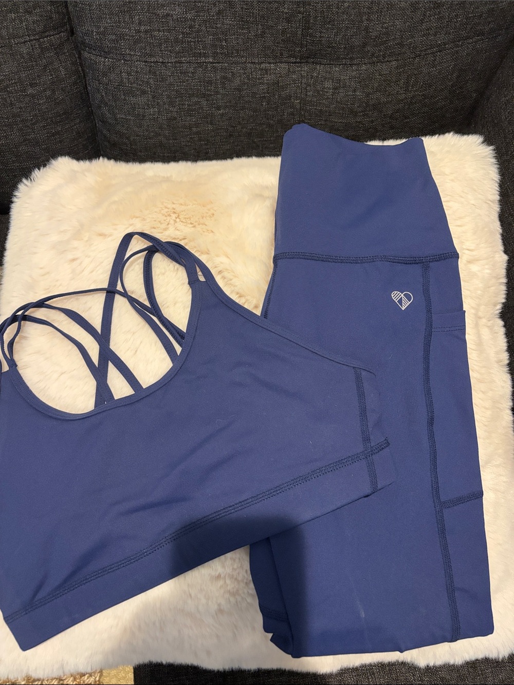 Navy Strappy Sports Bra with Heart Logo Detail